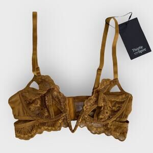 Thistle & Spire Kane V-wire Lace Bra Size 32A Liquid Gold Cut-Out Sheer Lingerie